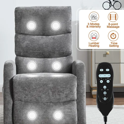 Vista 3 de Luxlen Silla reclinable giratoria manual con masaje, deslizador reclinable sobrerelleno con masaje por vibración y calor para guardería, sala