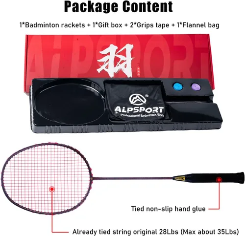 Vista 2 de K1 Professional 3U G5 1K - Raqueta de bádminton de textura tejida roja con caja de regalo, raqueta de bádminton para deportes al aire libre, incluye