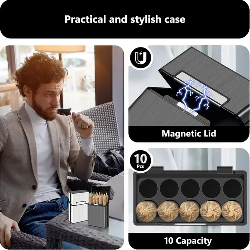 Vista 3 de roygra 2PCS 1-1/4 or 70mm Size Pre-roll Cone Holder Case, 10-Hole Cigarette Case for Men Women, 10 Capacity Travel Container Storage Box, Smoking