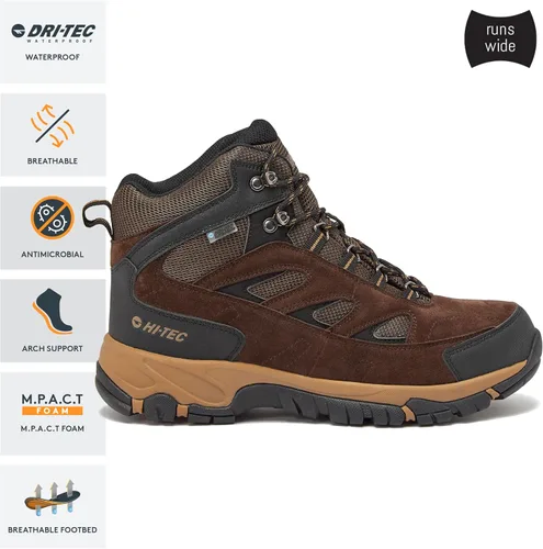 Vista 3 de HI-TEC Yosemite WP Mid Botas de senderismo impermeables para hombre, ligeras, transpirables, para el aire libre Marrón Oscuro Tostado