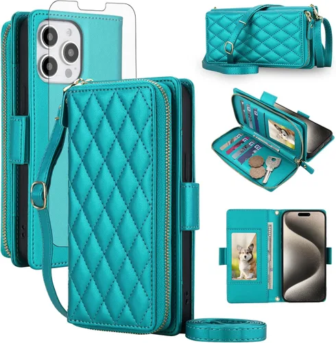Vista 24 de Asuwish Funda compatible con iPhone 6/6s/7/8/SE 2020 2022 con cremallera y bloqueo RFID, protector de pantalla, correa cruzada i6 i7 i8 7s 8s SE2020