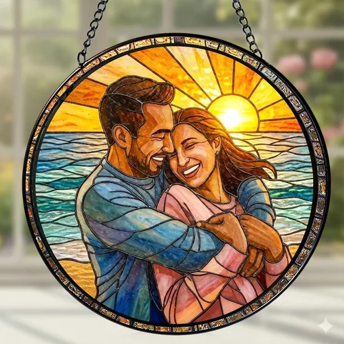 Vista 6 de Foto personalizada para parejas con vitrales sintéticos, retrato de fotos de cuople para colgar en ventana, regalo para ella y él, regalo de foto