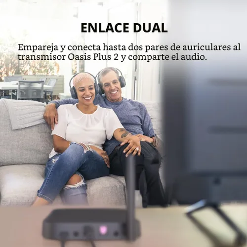Vista 2 de Avantree Oasis Plus 2 - Transmisor de TV Bluetooth con control remoto de volumen Conecte dos auriculares, aptX Adaptive, Soundbar Passthrough