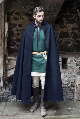 Vista 2 de Capa renacentista con capucha, capa medieval vintage con capucha, disfraz de Hobbit para Halloween