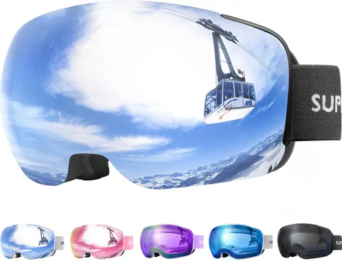 Vista 9 de Supertrip Gafas de esquí para adultos, lentes intercambiables antivaho para nieve, snowboard para hombres, mujeres y jóvenes