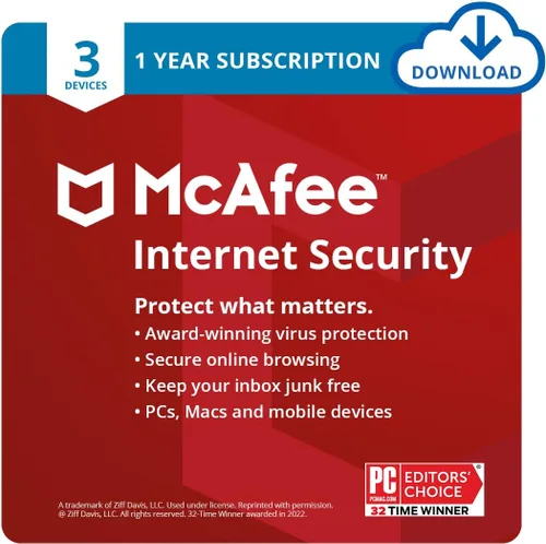 Vista 7 de McAfee Internet Security 2022 10 dispositivos Software antivirus Administrador de contraseñas Windows/Mac/Android/iOS 1 año de suscripción
