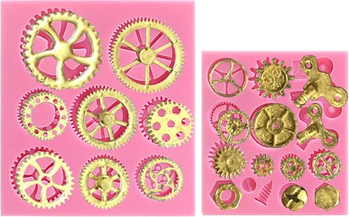Vista 5 de Funshowcase Reloj de estilo steampunk para reloj, engranajes, engranajes, molde de silicona para Sugarcraft, decoración de pasteles, decoración