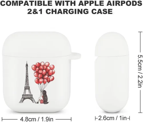 Vista 2 de Funda protectora para auriculares Bluetooth de la Torre Eiffel París Francia, funda protectora de carga compatible con Airpods 1/2, color blanco