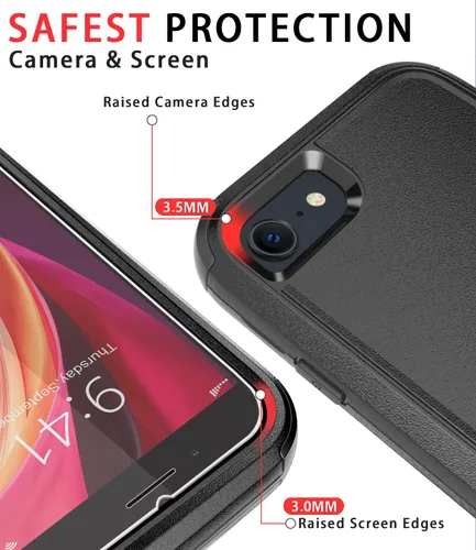 Vista 3 de Diverbox Funda diseñada para iPhone SE con protector de pantalla, resistente a los golpes, resistente a los golpes, para Apple iPhone se Phone Negro