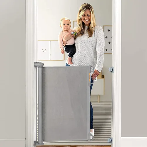 Vista 11 de Momcozy - Puerta retráctil para seguridad de bebés y niños, altura de 33 pulgadas, se extiende hasta 55 pulgadas de ancho, adecuada para escaleras
