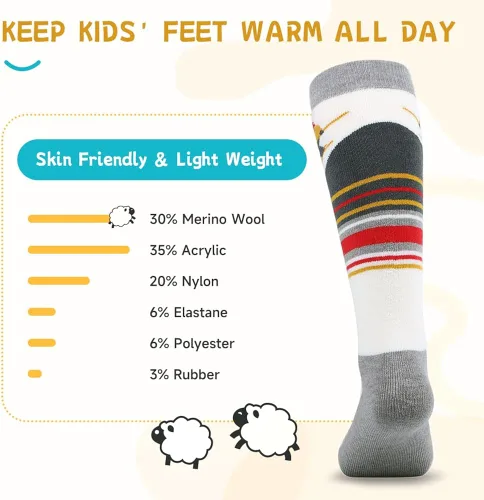 Vista 5 de findway Calcetines de esquí para niños de lana merino 2 o 3 pares calcetines cálidos de invierno calcetines térmicos de snowboard para niños y niñas