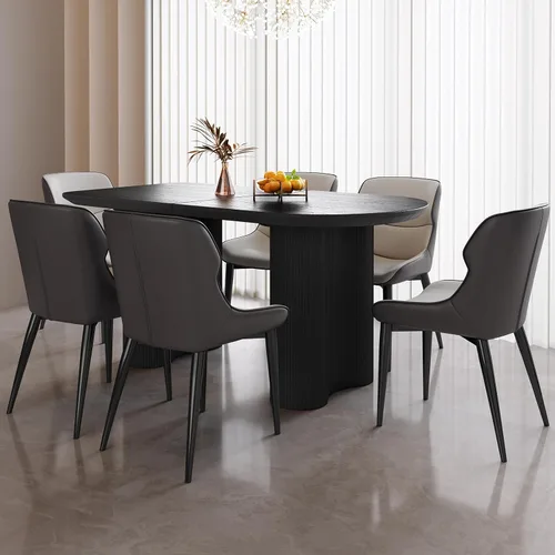Vista 9 de Guyii Juego de mesa de comedor de 55.11 pulgadas con 6 sillas, juego de mesa de cocina moderno, mesa de comedor interior para cocina, bar, sala