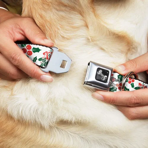Vista 8 de buckle-down Holly & Mistletoe perro collar HUESO, Wide grande/18 – 32" Holly Mistletoe Durable Metal Adjustable ID Tag Ring