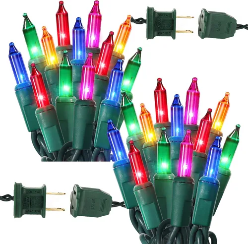 Vista 20 de BrizLabs Luces de Navidad transparentes, 50 unidades, luces incandescentes blancas cálidas, mini cadena de luz conectable, luces de árbol de Navidad