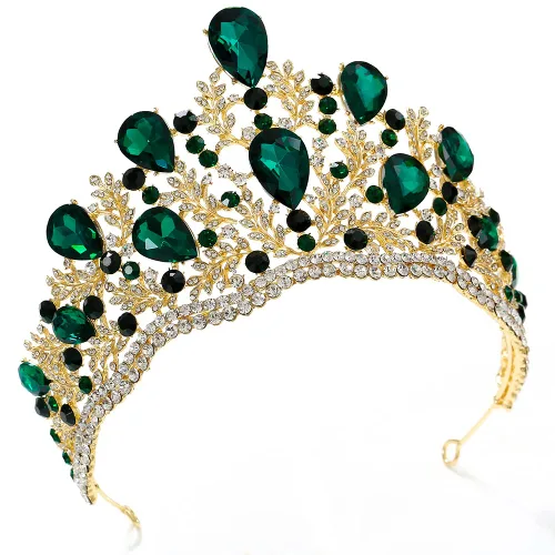 Vista 3 de (grande) Corona para fiesta de cumpleaños de mujer en forma de tiara de rama de olivo (verde y dorado), 6.19 pulgadas (6.3 in), altura 3.93 pulgadas