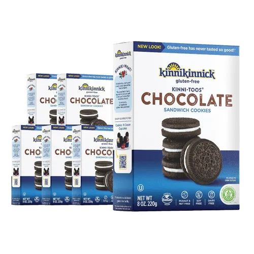 Vista 7 de Kinnikinnick, KinniTOOS Galletas de crema sándwich, chocolate, 8 onzas Galletas de chocolate con centro cremoso de vainilla, aptas para alérgicos
