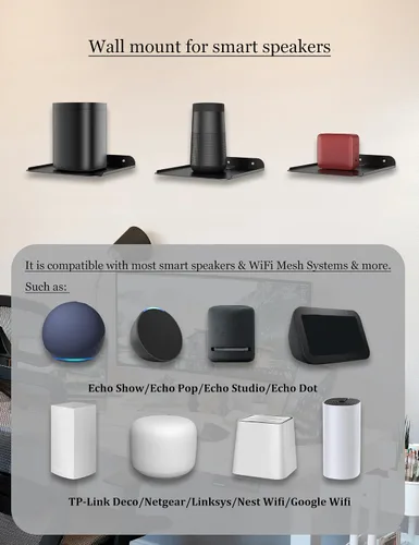 Vista 5 de Estante de montaje en pared para altavoces inteligentes compatible con Echo 4/5, Echo Show 5/8/10, Echo Studio, Pop, Homepod, Sonos, estante