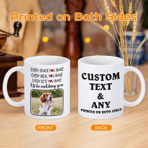 Vista 4 de Taza de café personalizada con nombre de foto de mascota, 11 onzas, regalos personalizados de cumpleaños de Navidad para amantes de los perros, taza