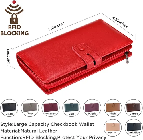 Vista 4 de Itslife Billetera para mujer, de gran capacidad, con bloqueo RFID, de cuero, para tarjetas de crédito, cartera con soporte para chequera