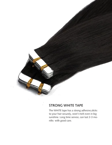 Vista 3 de Yamel Extensiones de cabello humano con cinta, extensiones de cabello negro natural de 10 pulgadas, 20