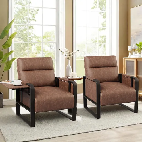 Vista 13 de Silla de Acento Moderna Tapizada en Cuero PU Sillón con Mesa de Bandeja para Dormitorio Sala de Estar Sillas Silla de Oficina Beige
