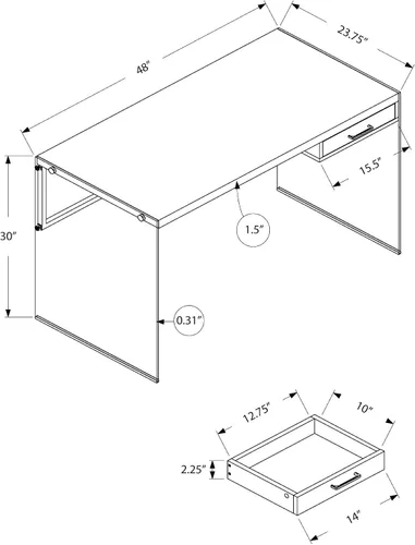 Vista 3 de Atlin Designs Escritorio de 48 pulgadas, acabado blanco brillante, patas de vidrio templado, construcción de panel grueso, laminado resistente a