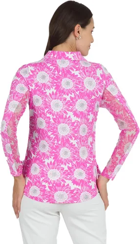 Vista 4 de IBKUL Athleisure Wear - Polo de manga larga con protección solar UPF 50+ Icefil Cooling Tech Ruthie Print de longitud ajustable - 48486