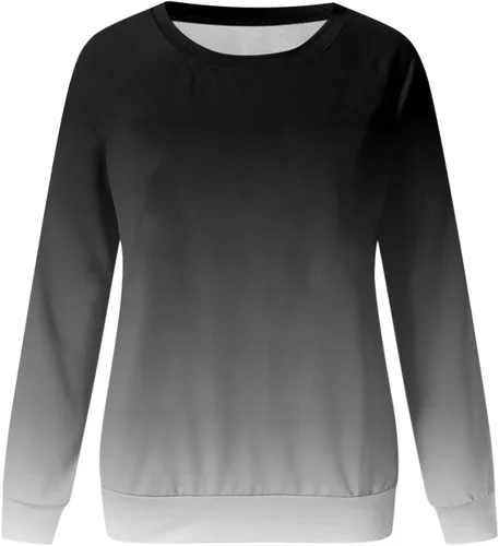 Vista 4 de SHAOBGE Sudadera de otoño con cuello redondo para mujer, ligera, casual, de manga larga, de gran tamaño, linda sudadera con capucha