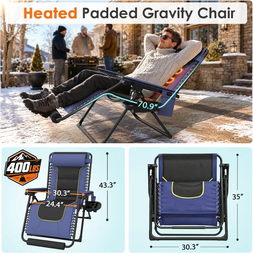 Vista 2 de Suteck Heated Zero Gravity Chair, 400LBS 30.3" Padded Antigravity Chairs Blue