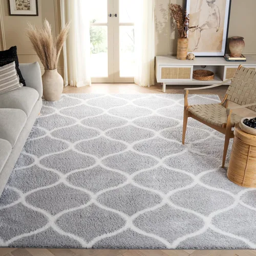 Vista 46 de SAFAVIEH Tahoe Shag Collection - Alfombra para pasillo, 2 x 9 pies, color beige y blanco, diseño de enrejado, no desprende pelusa y de fácil