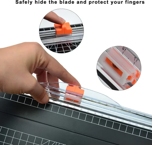 Vista 2 de ArtAt Cortador de papel de 12 pulgadas con hoja de seguridad retráctil, recortadora portátil A4 para cartulina, papel laminado, fotos, manualidades