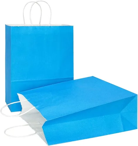 Vista 16 de AZOWA Bolsas de regalo de color azul claro, mini bolsas de papel kraft con asas para recuerdos de fiesta (4 x 2.4 x 6 pulgadas, azul, 12 unidades)