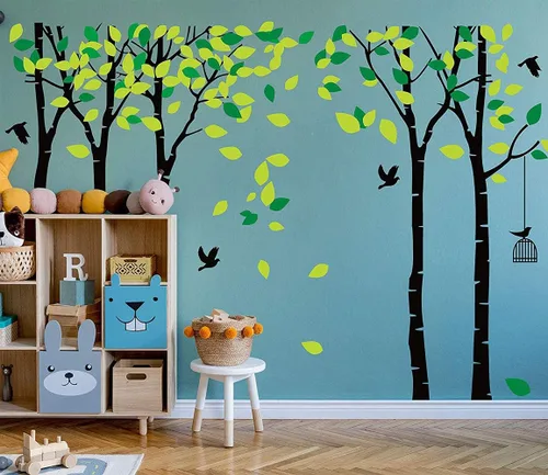 Vista 3 de Calcomanía de pared de árbol de la selva gigante para pared, vinilo extraíble, arte mural para habitación de los niños, guardería, dormitorio, sala