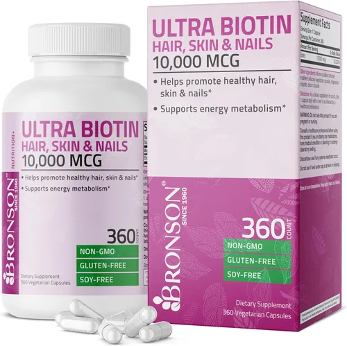 Vista 9 de Bronson Ultra Biotina 10,000 Mcg Suplemento para Cabello, Piel y Uñas, Sin GMO, 120 Cápsulas Vegetarianas Una vez al día, apoyo al metabolismo