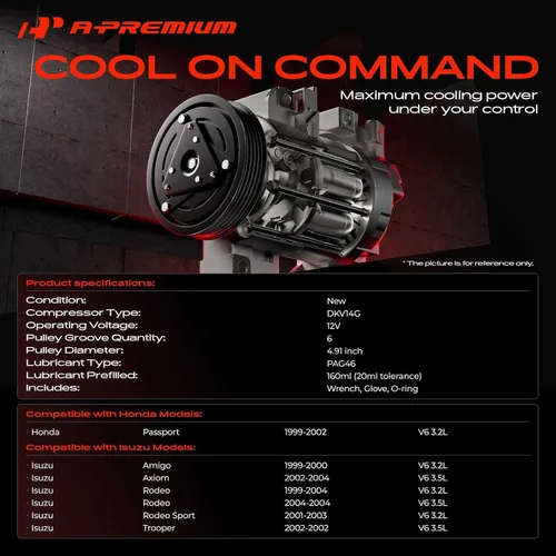 Vista 2 de A-Premium Compresor de aire acondicionado con embrague compatible con Isuzu Axiom 2002-2004, Amigo 1998-2000, Trooper 2002, Rodeo Sport 2001-2003