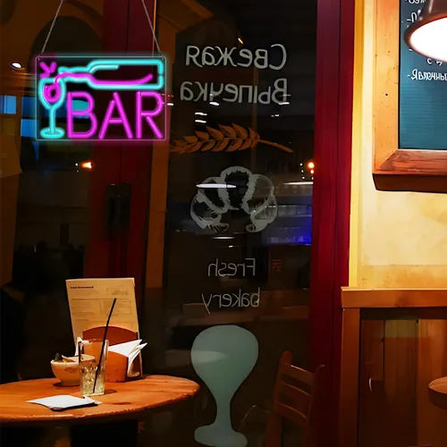 Vista 4 de Letreros de neón para bar en casa, bar con atenuador de 10 niveles, luces de neón alimentadas por USB o batería para cueva de hombre, pub, club