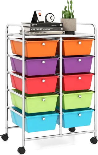 Vista 45 de LDAILY Carrito de almacenamiento con ruedas de 9 cajones, carrito rodante con cajones para aula, organizador de manualidades con ruedas con marco