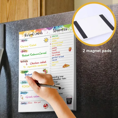 Vista 2 de Planificador semanal de comidas, bloc de notas magnético sin fecha con lista de comestibles, 7 x 9 pulgadas, 52 semanas, almohadilla de Multi