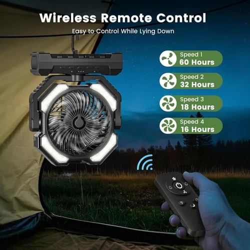 Vista 6 de Ventilador de Neblina Portátil de 20000mAh, Ventilador de Camping Recargable por USB con Luz LED, Operado por Batería para Exteriores, Tiendas