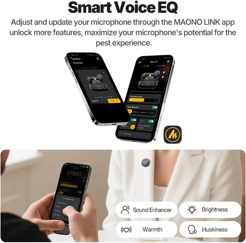 Vista 6 de MAONO Micrófono Lavalier inalámbrico para cámara/PC/portátil/teléfonos, mini micrófono de solapa con 48 khz 24 bits, rango de 1000 pies, cancelación