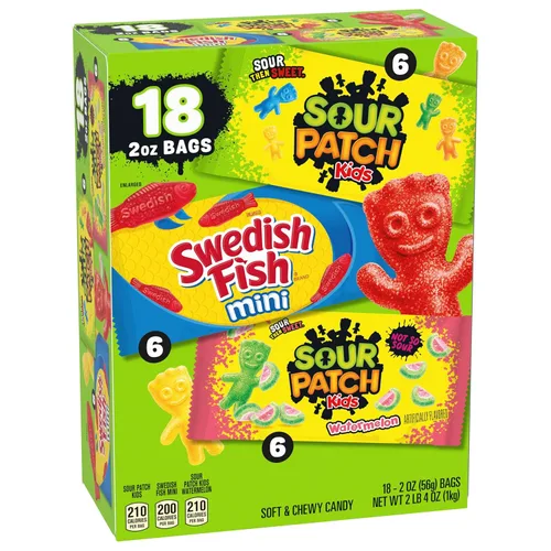 Vista 11 de SOUR PATCH KIDS and SWEDISH FISH - Paquete variado de dulces suaves y masticables, caramelos a granel, 18 bolsas de 2 onzas