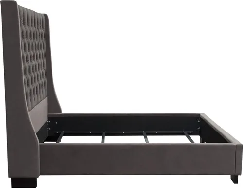 Vista 8 de Park Avenue - Cama de tamaño Queen con alas vintage en terciopelo gris ahumado por Diamond Sofa