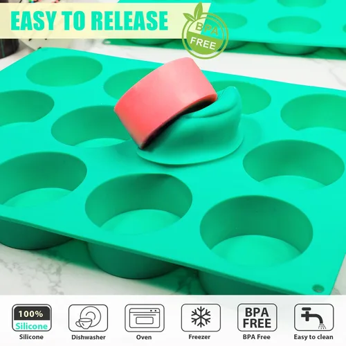 Vista 6 de Webake Juego de moldes para pasteles de 2 tamaños diferentes, moldes de silicona de 12 cavidades para postres cubiertos de chocolate, pastel plano