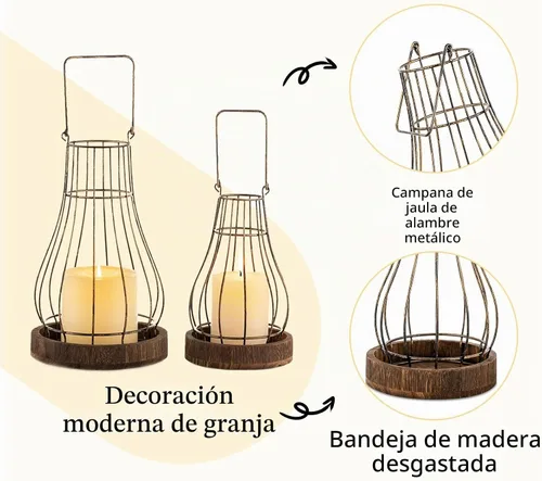 Vista 4 de Romadedi Faroles Decorativos de Granja para el Hogar - Portavelas Rústicos Decorativos para Velas, para la Sala de Estar, Cocina, Comedor, Mesa