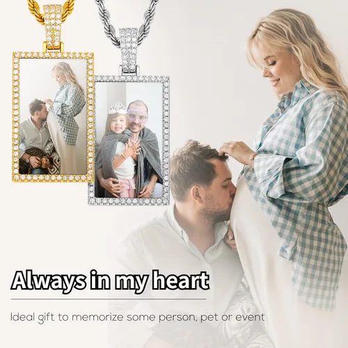 Vista 8 de TUHE Custom Picture Necklaces For Men Women 18K Gold Plated Personalized Photo Pendant Customized Diamond Square Engraved Silver Memorial Rip Chain