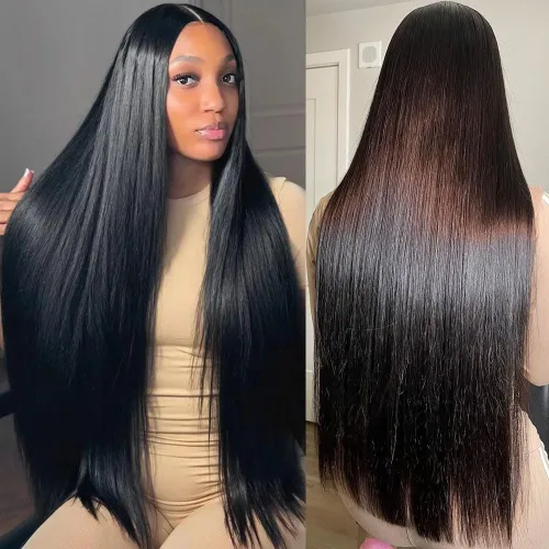 Vista 7 de Pelucas de cabello humano de 28 pulgadas con encaje frontal de color marrón rojizo de 5 x 5, pelucas de cierre de encaje HD para mujeres negras