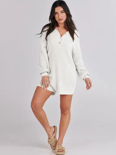Vista 6 de ANRABESS Enterizo de suéter para mujer, trajes de otoño 2023, a la moda, largo, Henley, cuello en V, overol de punto para descansar
