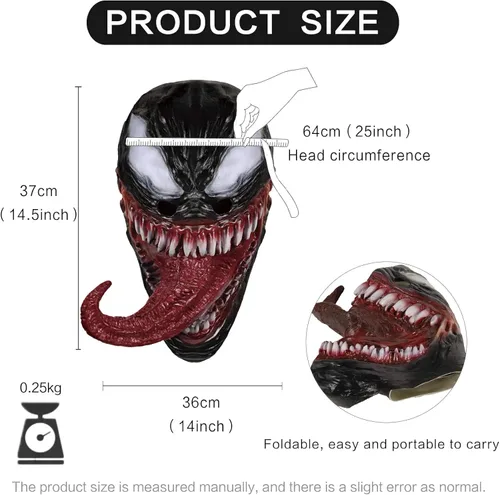 Vista 7 de Casco de máscara de veneno para cosplay, accesorios de fiesta para adultos, Halloween, Universo Deluxe (A)