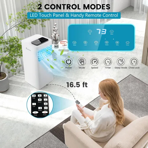Vista 4 de KOTEK Aire acondicionado portátil para habitación de hasta 350 pies cuadrados, unidad de CA 3 en 1 de 10000 BTU para dormitorio con modo