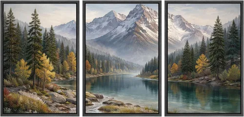 Vista 93 de SIGNWIN Lienzo enmarcado para pared, juego de arte tranquilo con reflejo de lago, acuarela, montaña y agua, ilustraciones modernas, arte abstracto